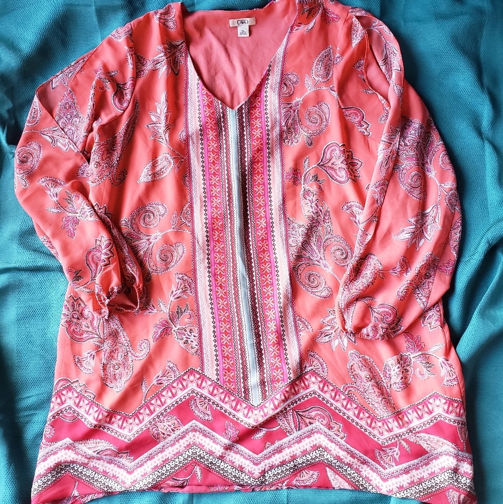 Cato Coral Lined Shift Dress with Slit Sleeves